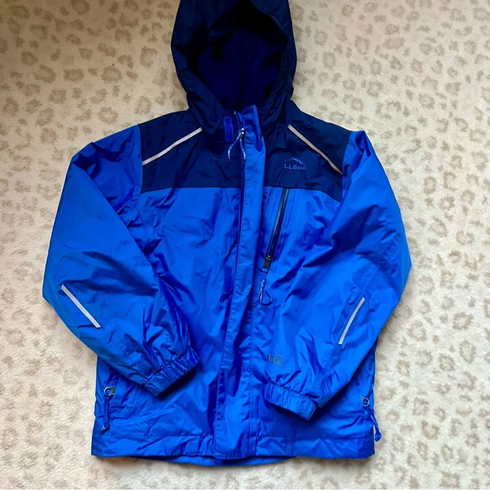 L.L. Bean Kids Blue Hooded Fleece lined raincoat (size 5-6) - Picture 6 of 6